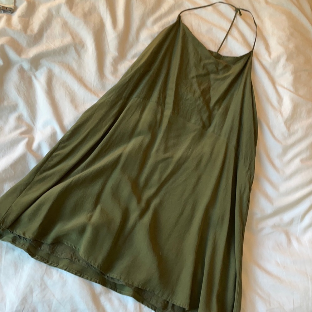 ANINE BING olive cotton/silk slip dress XS